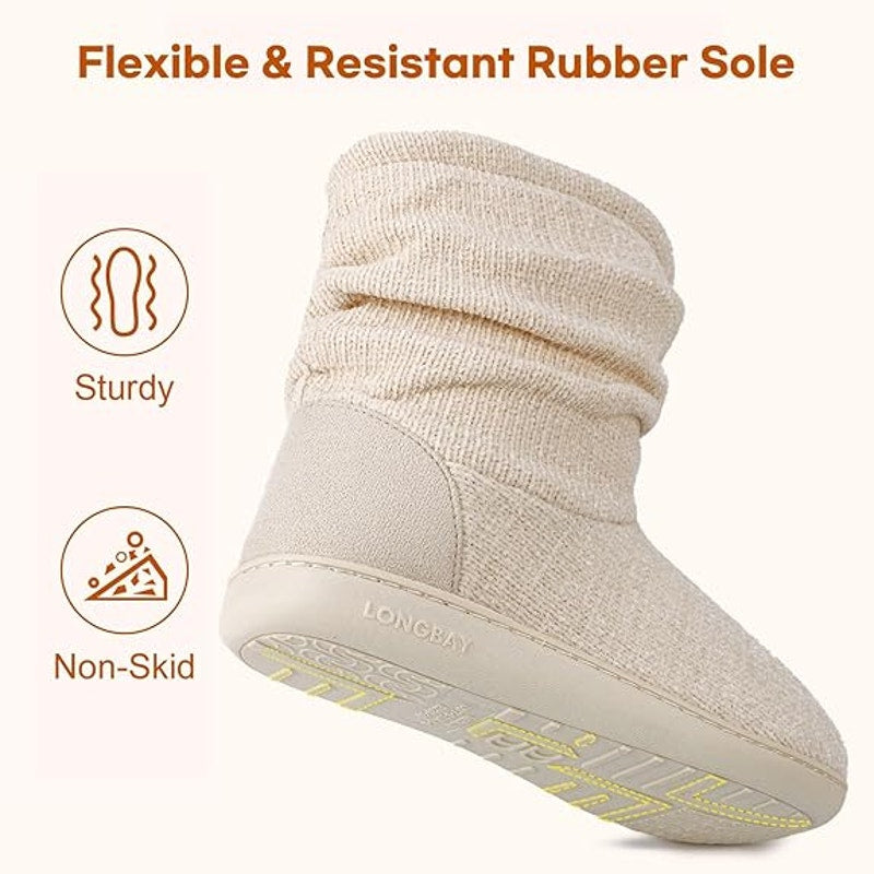LongBay Womens Size 9-10 Cream Ankle Boot Slippers Closed Round Toe House Shoes