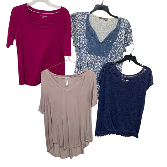 Lot of 4 Apt 9 Cato Croft & Barrow Womens Large Short Sleeve Floral Solid Tops