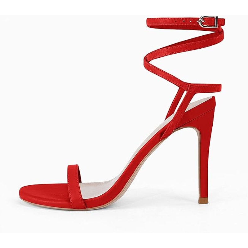 Coutgo Womens Size 8 Red Strappy Gladiator 4" Heel Open Toe Ankle Strap Shoes
