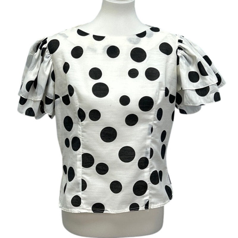 Vintage Sheer Womens Size 16 Ruffled Sleeve Polka Dot Cotton Blend Blouse Top