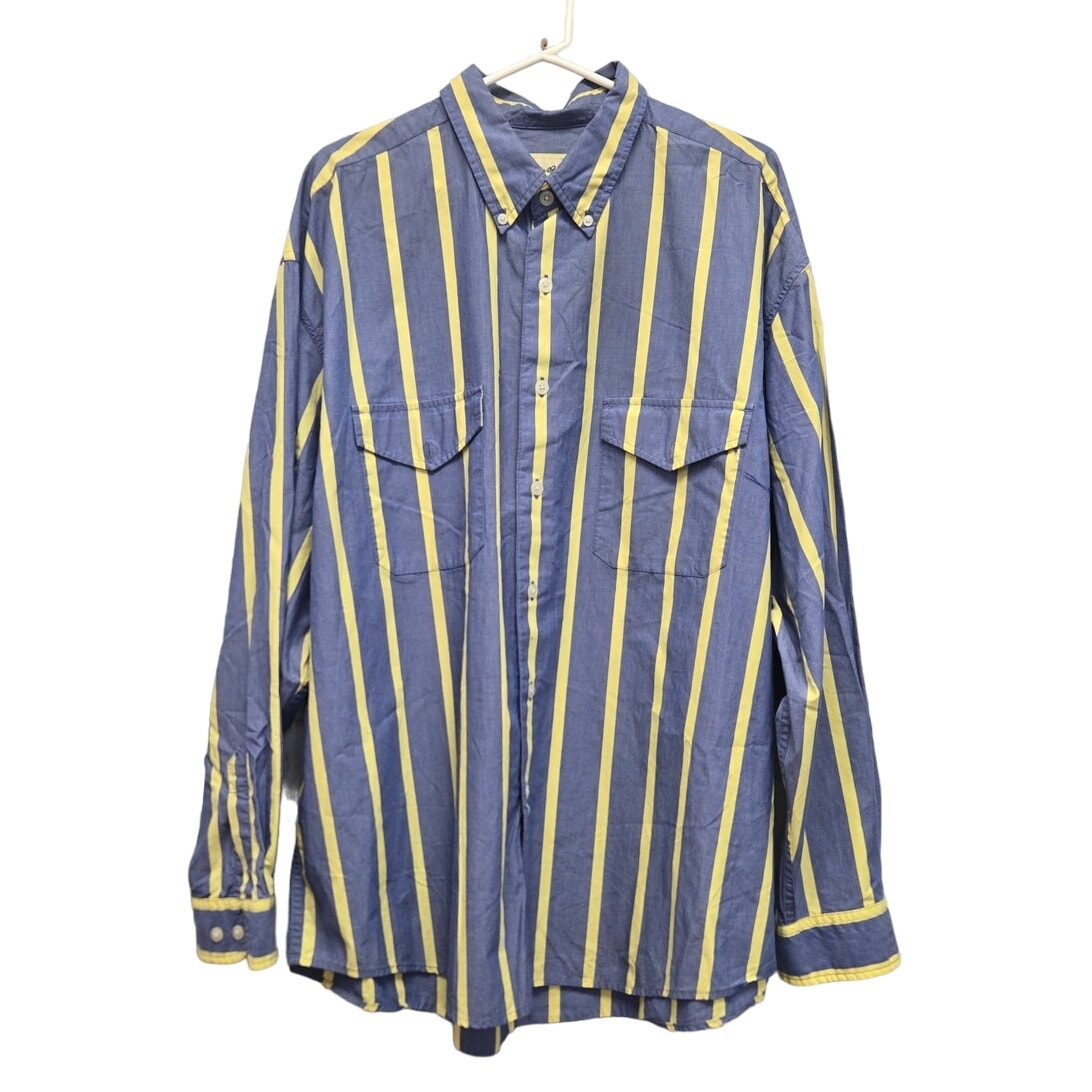 Eddie Bauer Mens XXL Cotton Long Sleeve Striped Button Up Shirt w Front Pockets