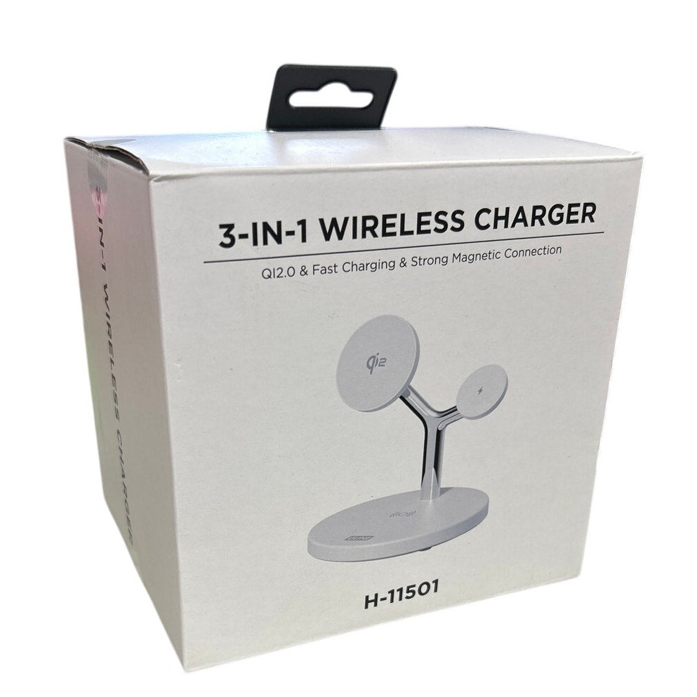 New 3-in-1 White Phone Earbud Smartwatch Desktop Magnetic Wireless Charger