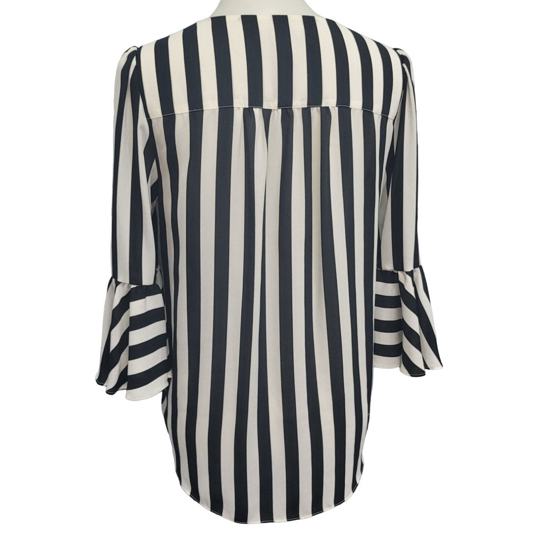 INC Womens Small 100% Polyester 3/4 Bell Sleeve Faux Wrap Striped Sheer Blouse