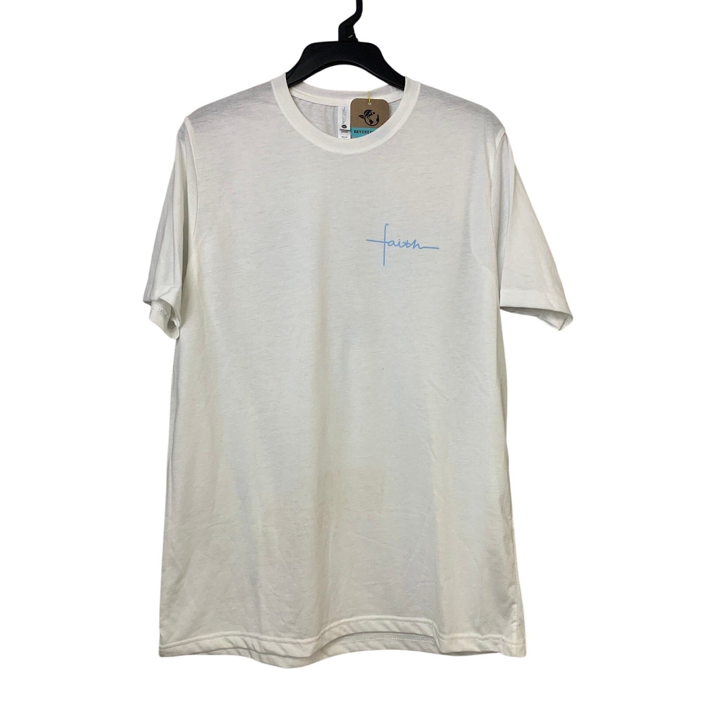 New Hand Printed Womens Large He Is Risen Faith Cross Short Sleeve Tee Shirt