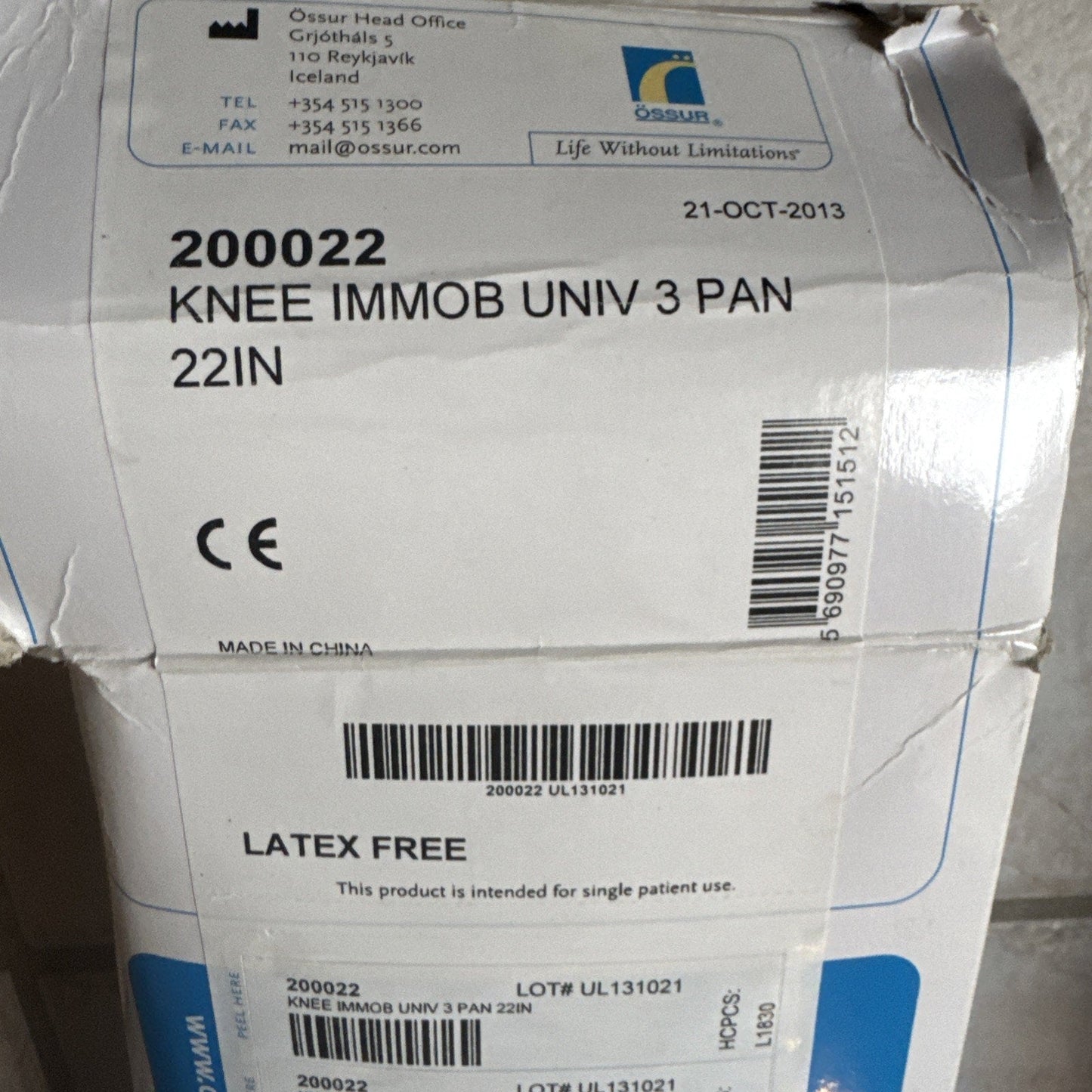 Össur Knee Immobilizer Universal 3-Panel 22” | Model 200022 | L1830 HCPCS | NEW