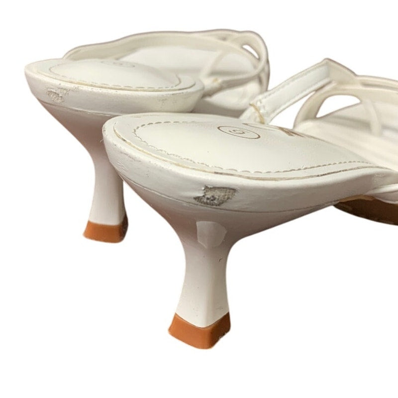Athlefit Women Size 6 White Faux Leather Strappy 2.25" Kitten Heels Sandal Shoes