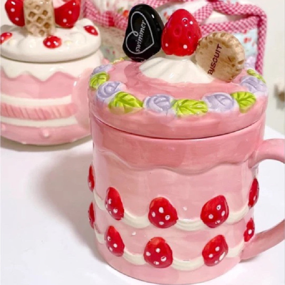 Handmade Ceramic Strawberry Mug With Lid