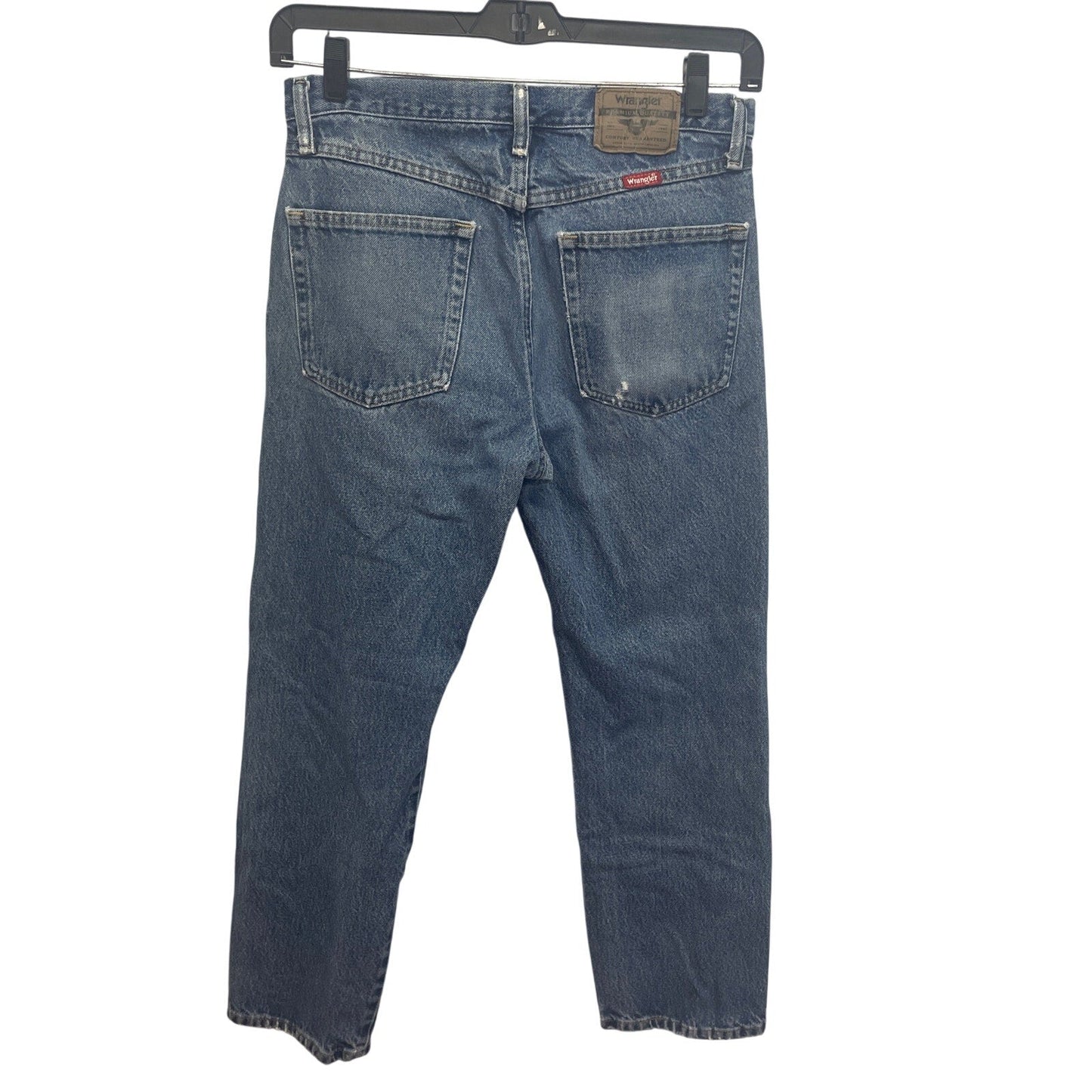 Wrangler Mens 33 X 30 100% Cotton Regular Fit Denim Blue Jeans Slight Distressed