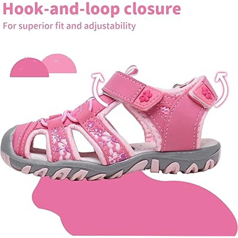 Apakowa Toddler Girls Size 9 Pink Hook Loop Soft Sole Closed Toe Sandals Shoes