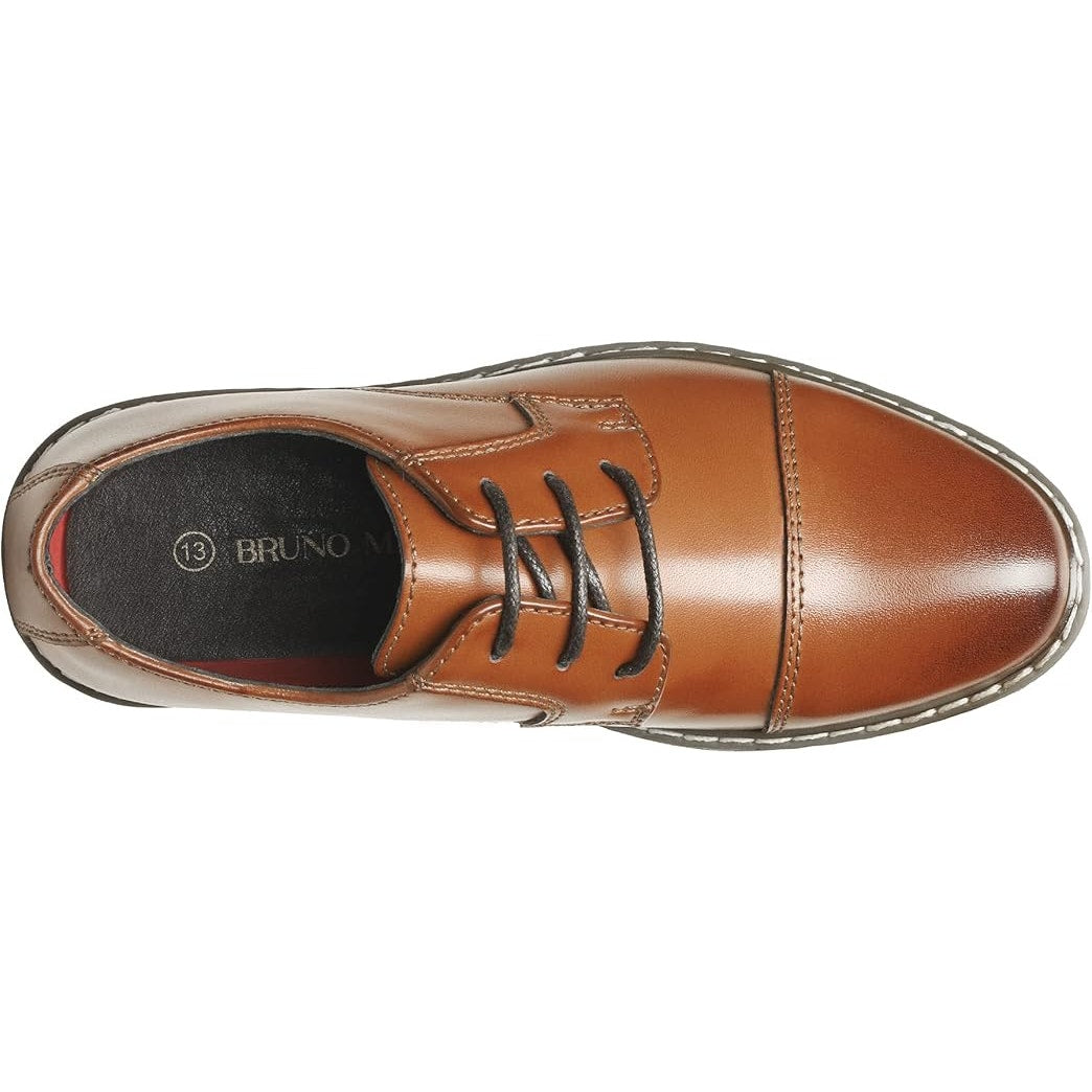Bruno Marc Little Boys Size 2 Brown Faux Leather Lace Up Oxford Formal Shoes