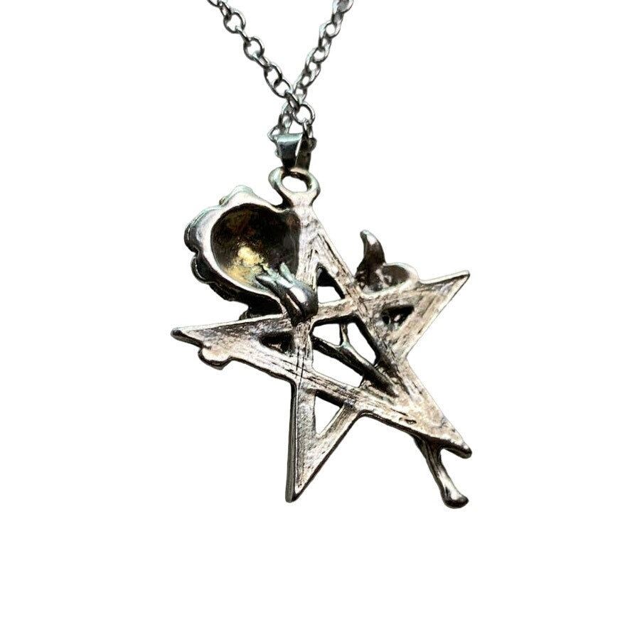 Vintage Five Point Silver Toned Filigree Star Rose Pendant 20" Chain Necklace