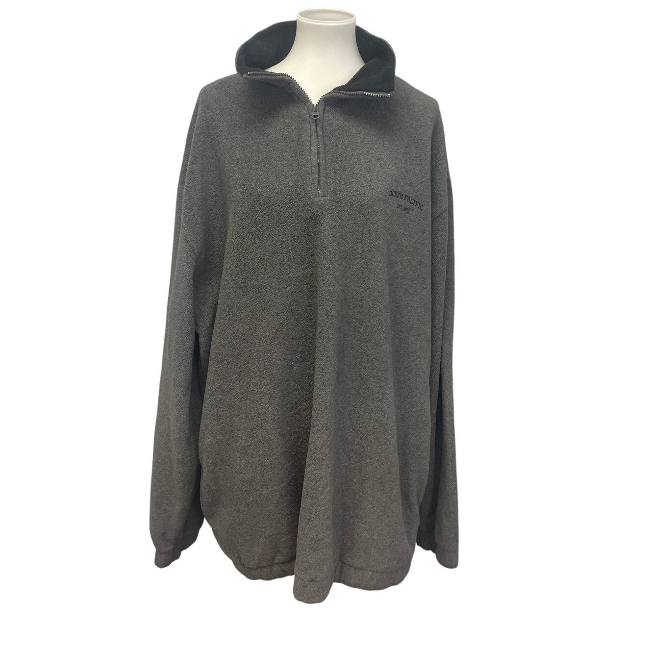 Ocean Pacific Mens 2XT Gray PolyRayon Long Sleeve Quarter Zip Fleece Pullover