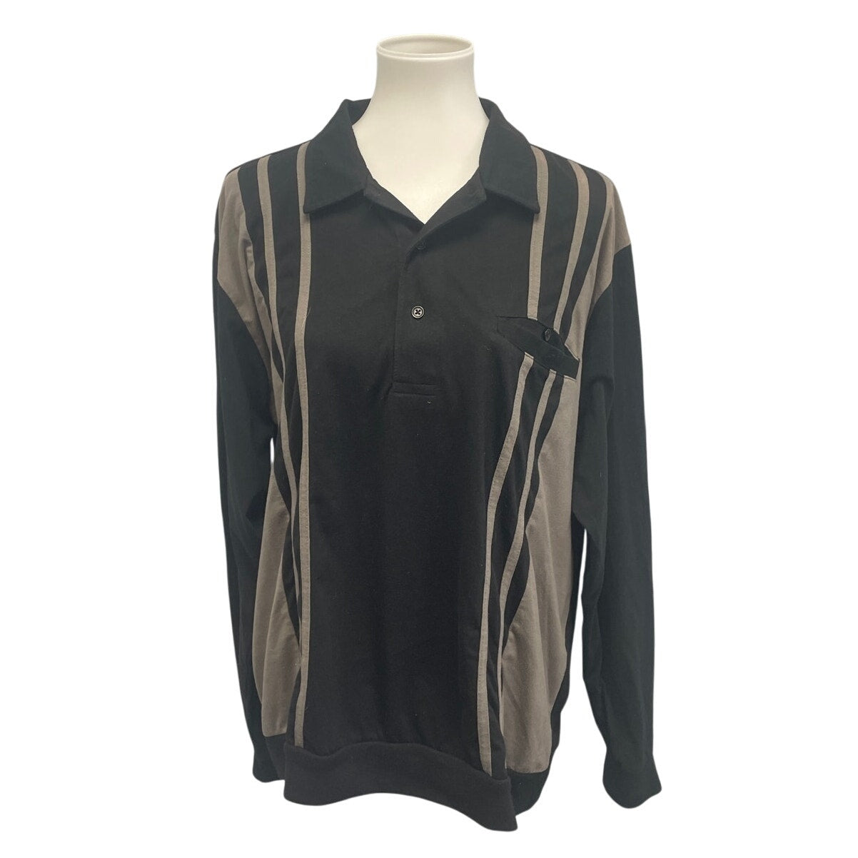 Casual Joe Mens XXL Black Gray PolyCotton Striped Long Sleeve Collar Polo Shirt