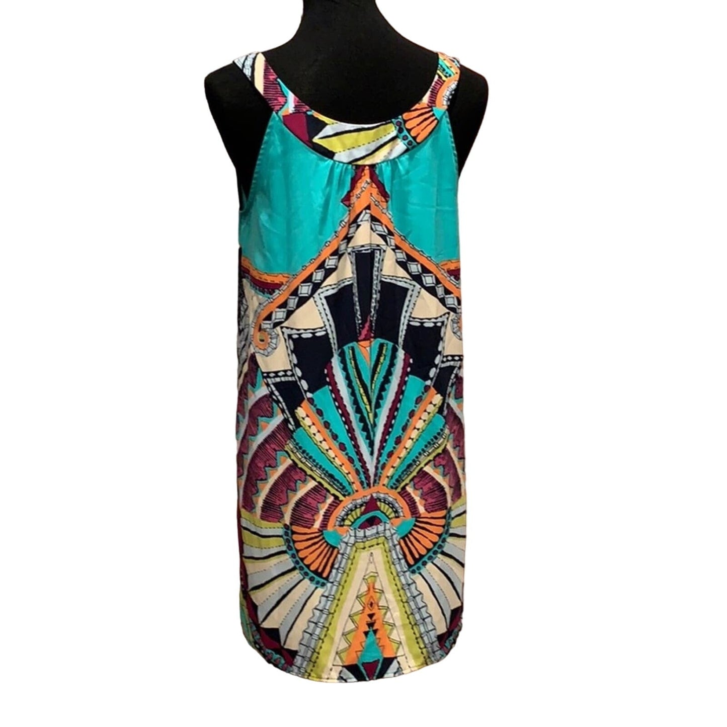 Glam Womens Small Geometric Art Deco Pattern Cruise Wear Sleeveless Mini Dress