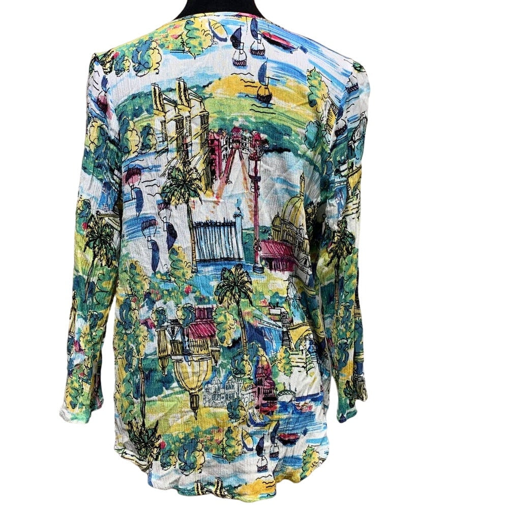 Avenue Size 14/16 Lightweight Button Down Venice Italy European City Flowy Top