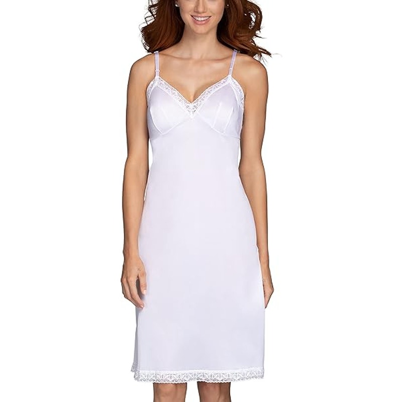 Vanity Fair Womens Large White Lace Trim Anti Static Nylon Adjustable Slip Dress