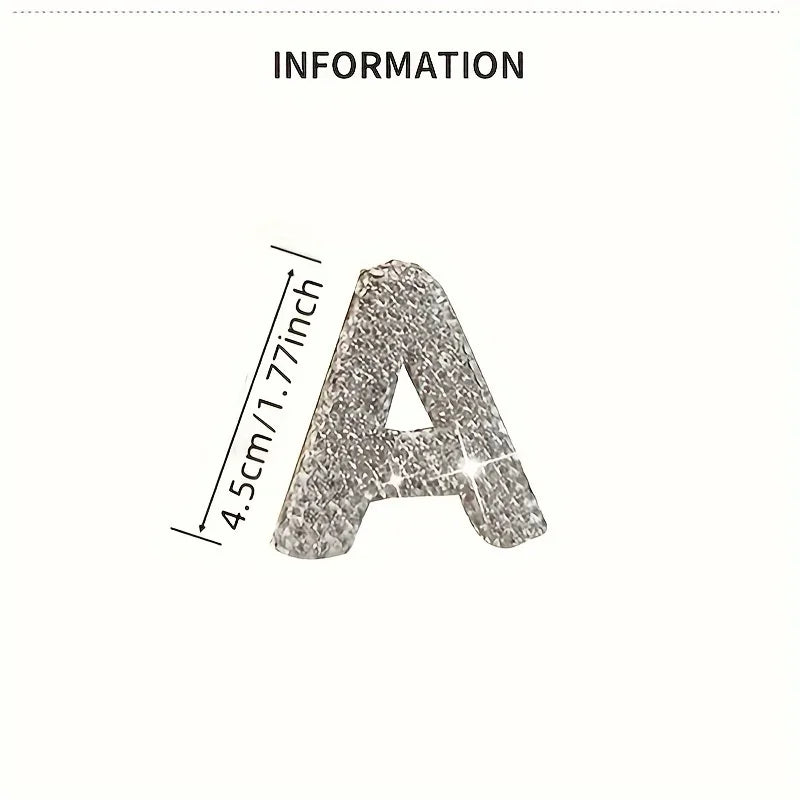 Sparkling silver rhinestone letter "A" keychain with a 4.5 cm (1.77 inch) tall alloy initial charm on a white background, featuring a round key ring for use as a bag charm, purse accessory, or key holder.
