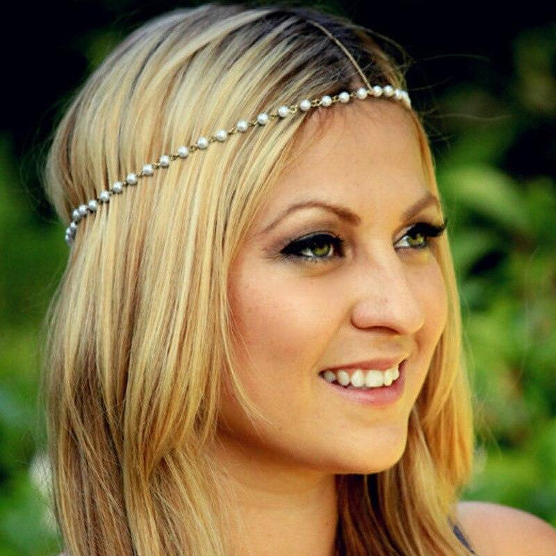 1pcs Vintage Faux Crystal Pearl Tiara Drop Bridal Headband Wedding Hair Accessories Crown Hair Band for Bride and Bridesmaids
