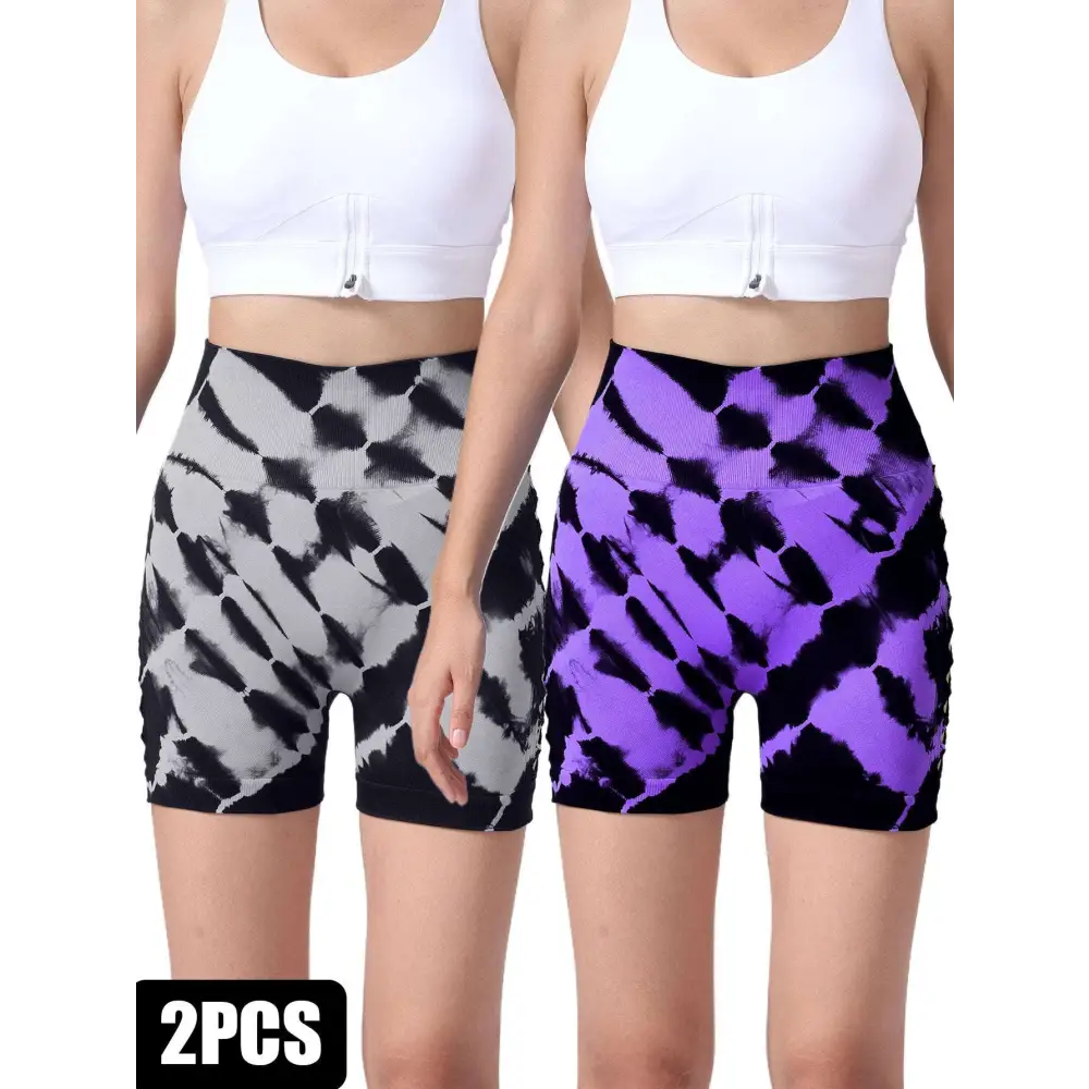 2 Pack Tie Dye High Waist Seamless Yoga Shorts