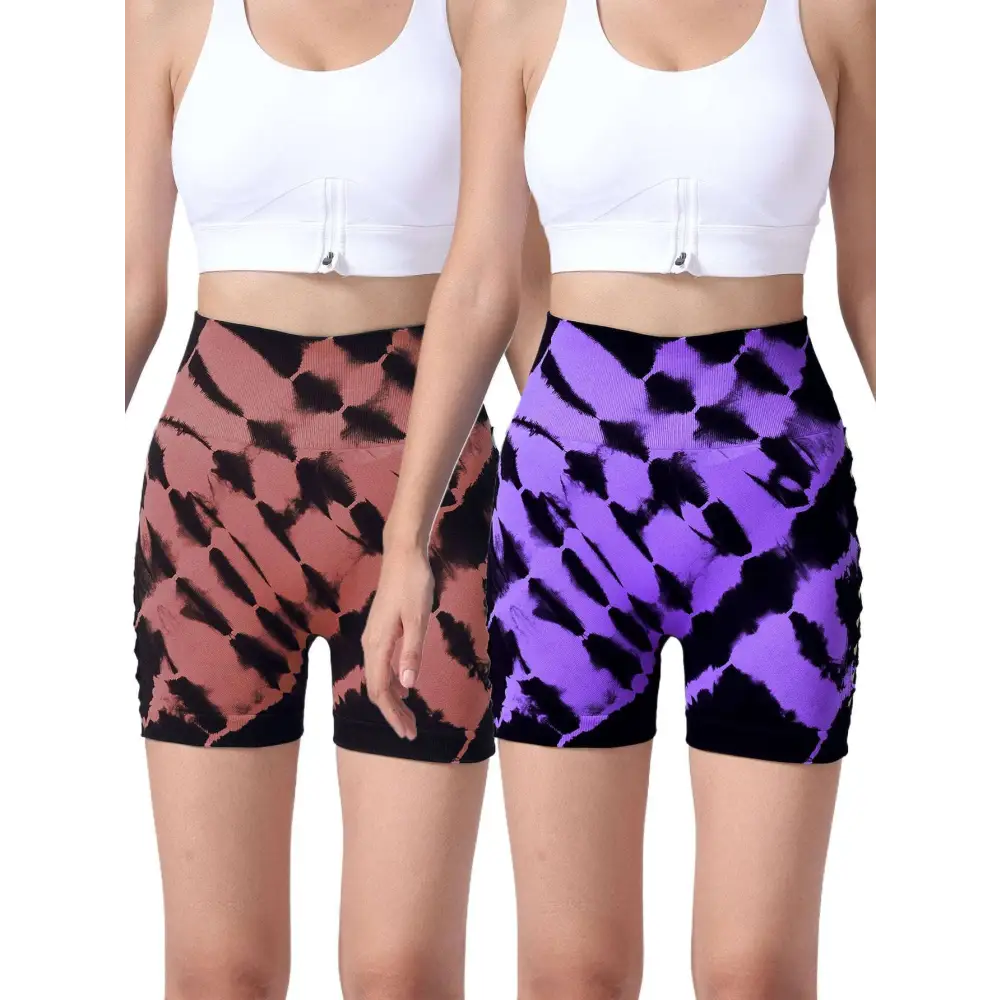 2 Pack Tie Dye High Waist Seamless Yoga Shorts