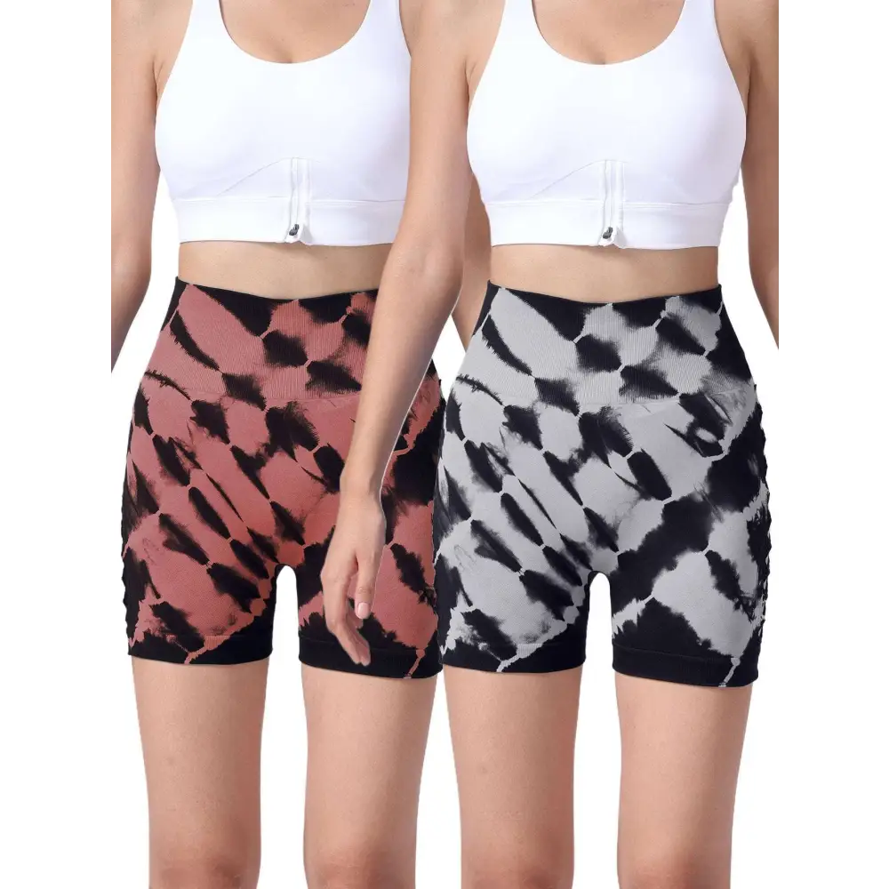 2 Pack Tie Dye High Waist Seamless Yoga Shorts