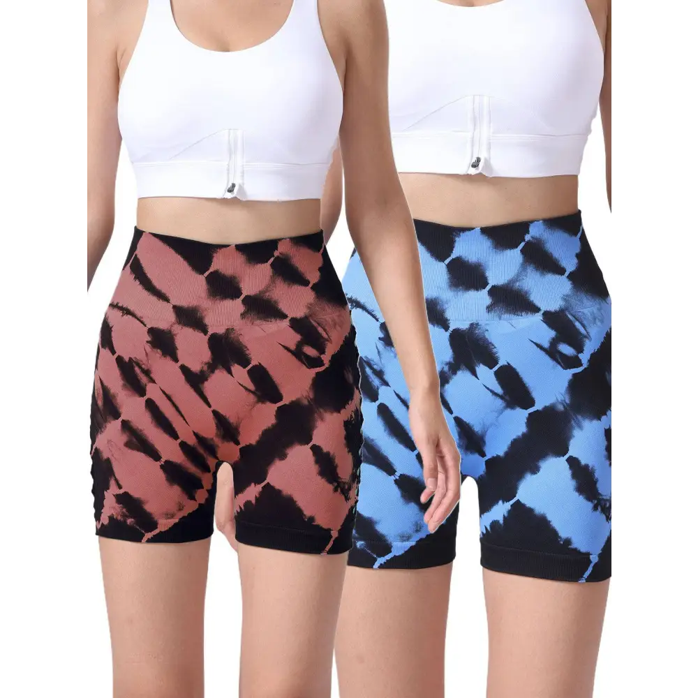 2 Pack Tie Dye High Waist Seamless Yoga Shorts