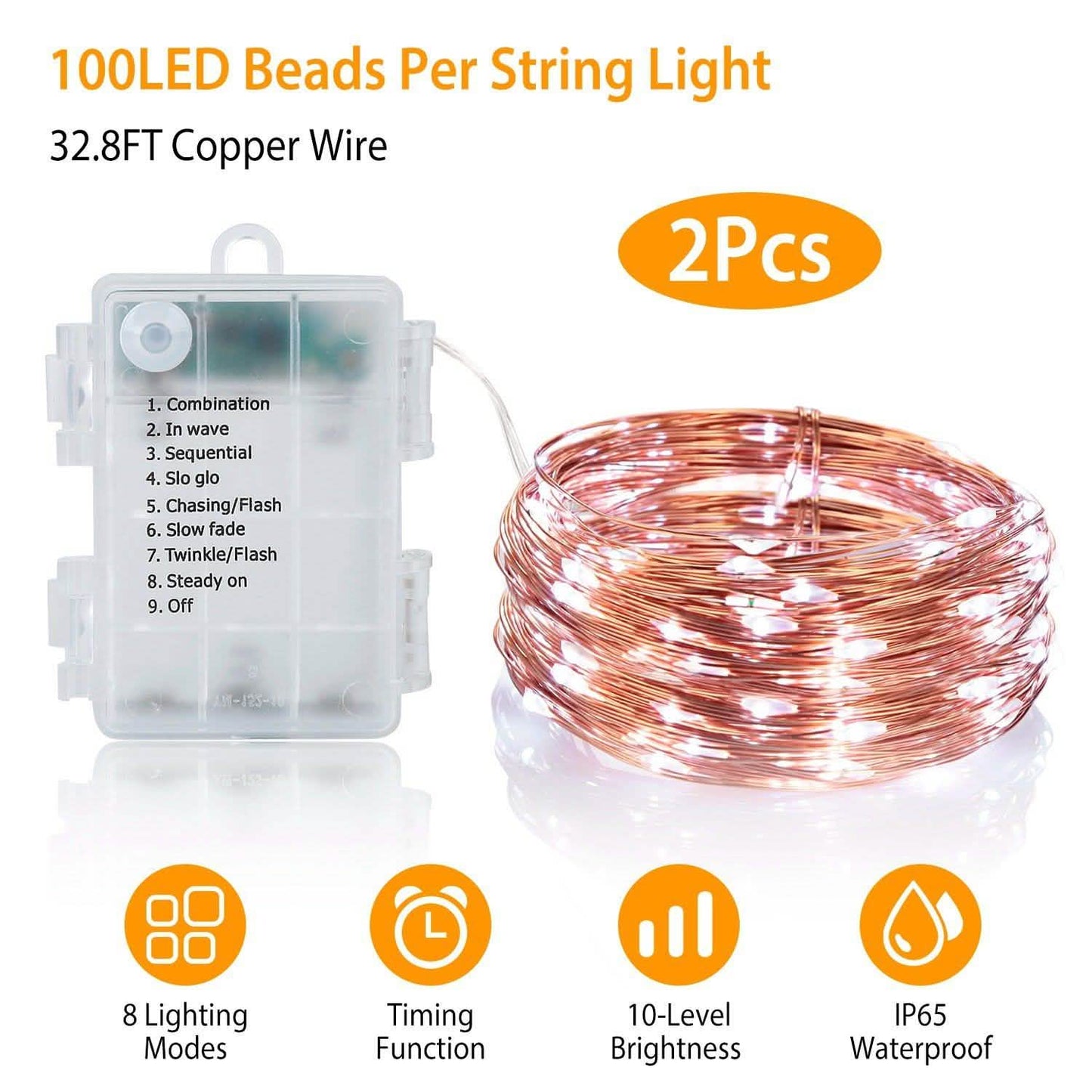 2-Piece: 100LED Beads String Lights