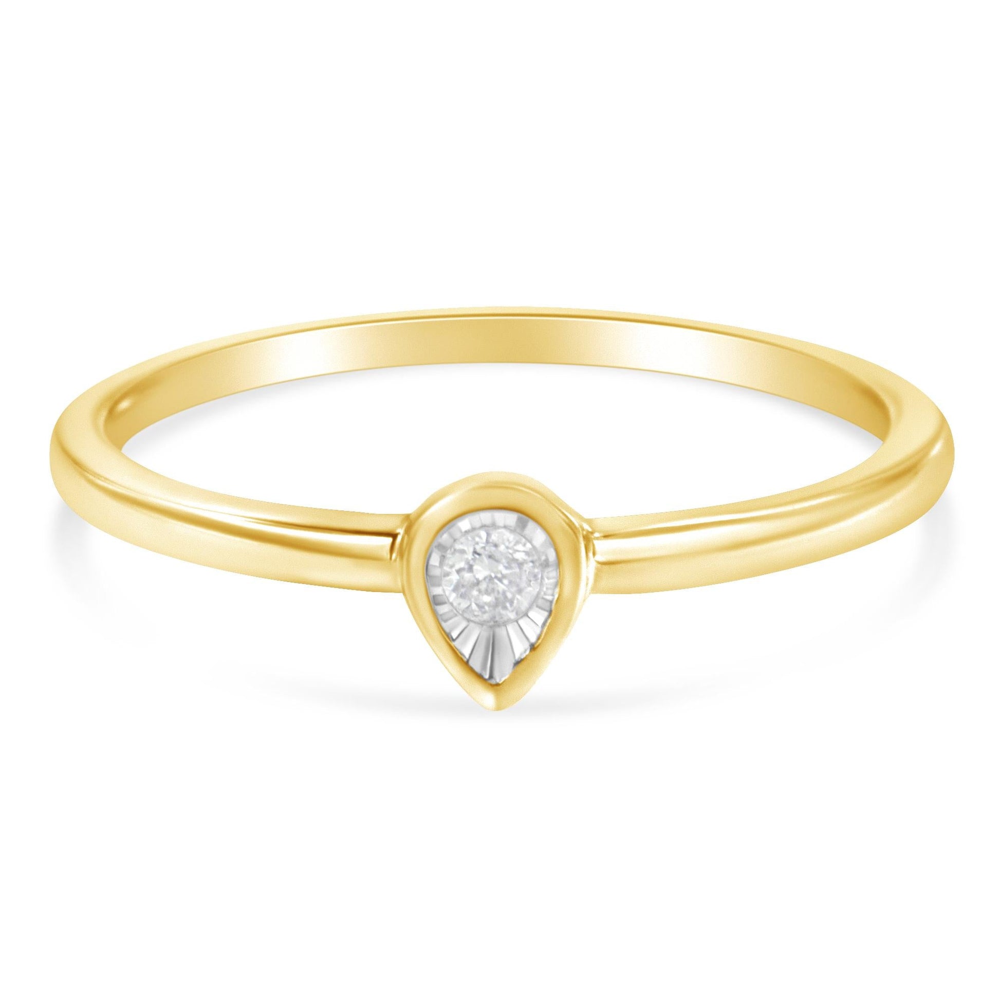 14K Yellow Gold Plated .925 Sterling Silver 1/20 Carat Diamond Teardrop Pear-Shaped Miracle Set Petite Fashion Ring (J-K Color, I1-I2 Clarity)-3