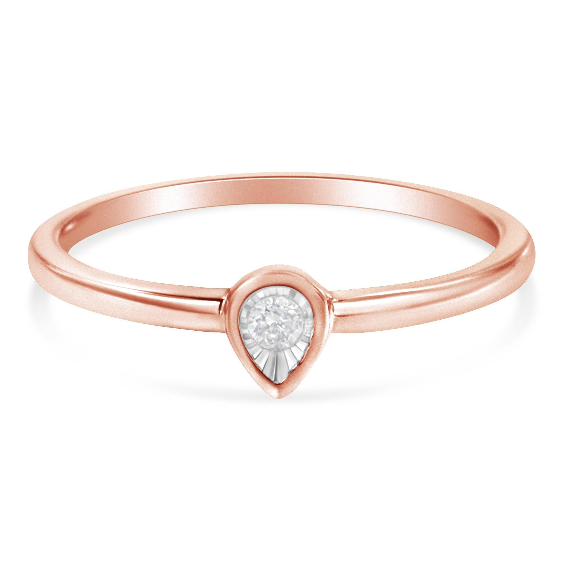 14K Rose Gold Plated .925 Sterling Silver 1/20 Carat Diamond Teardrop Pear-Shaped Miracle Set Petite Fashion Ring (J-K Color, I1-I2 Clarity)-3