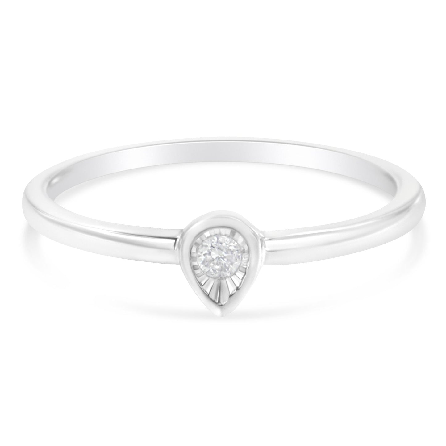 .925 Sterling Silver 1/20 Carat Diamond Teardrop Pear-Shaped Miracle Set Petite Fashion Promise Ring (J-K Color, I1-I2 Clarity)-3