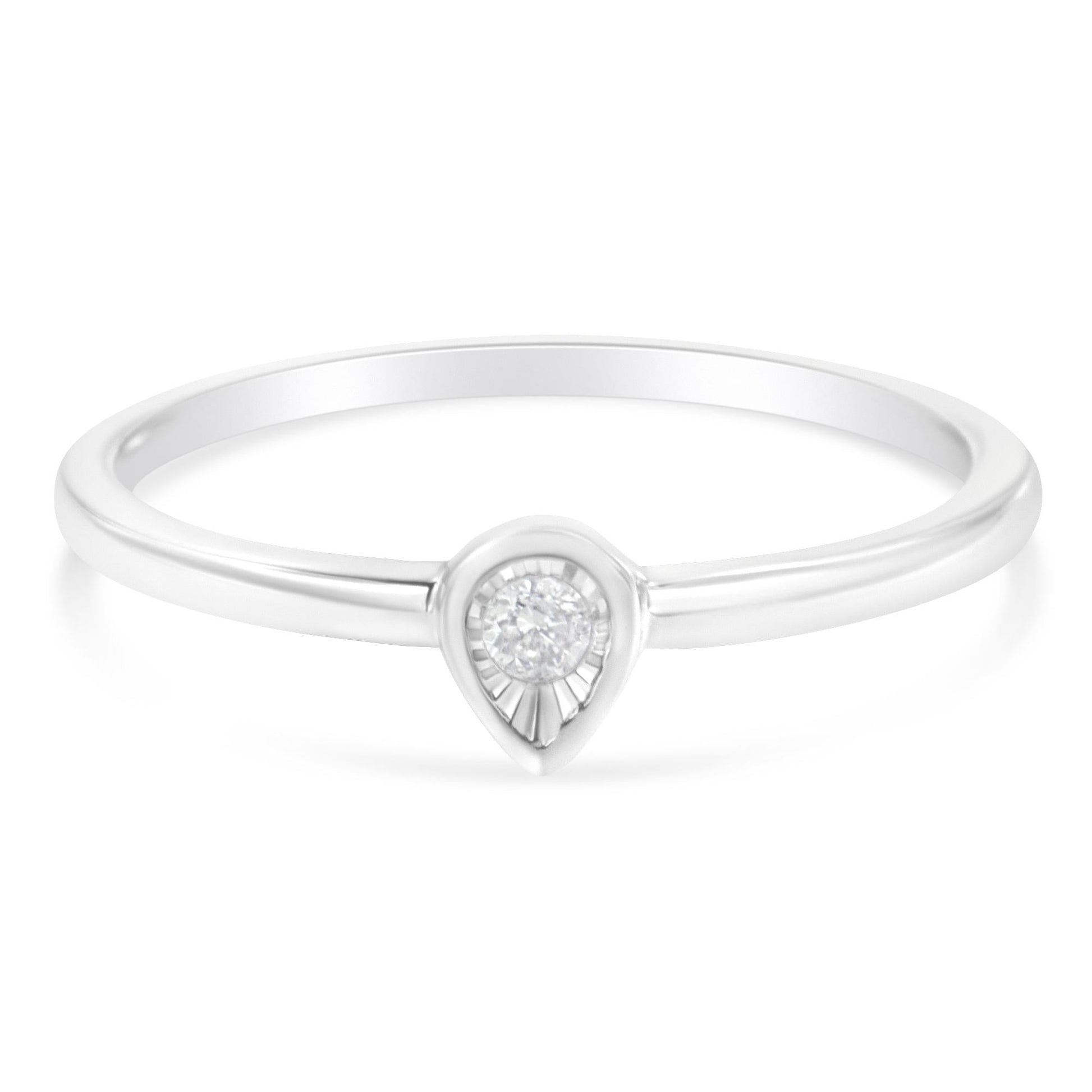 .925 Sterling Silver 1/20 Carat Diamond Teardrop Pear-Shaped Miracle Set Petite Fashion Promise Ring (J-K Color, I1-I2 Clarity)-3