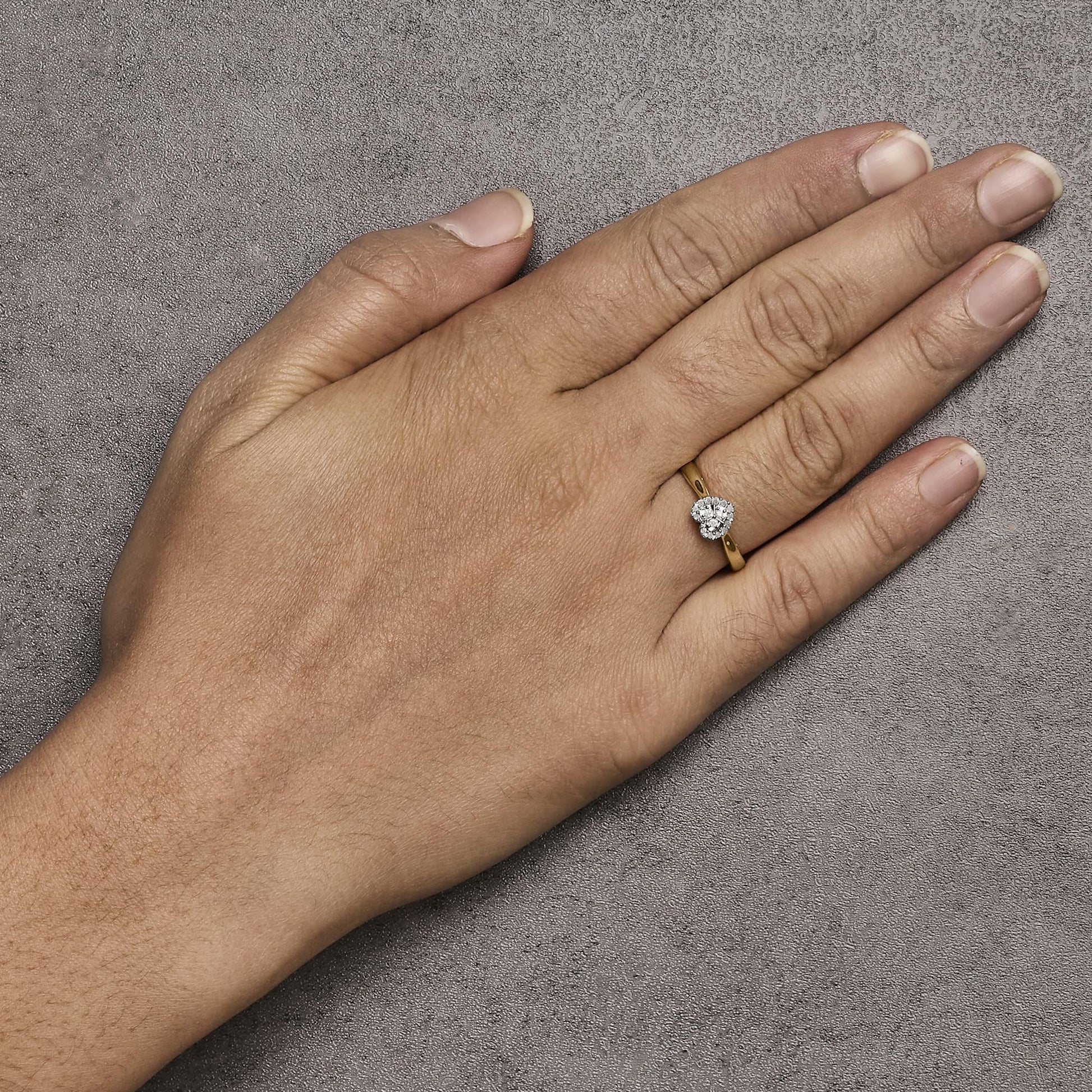 10K Yellow Gold 1/10 Cttw Diamond Heart and Halo Promise Ring-2