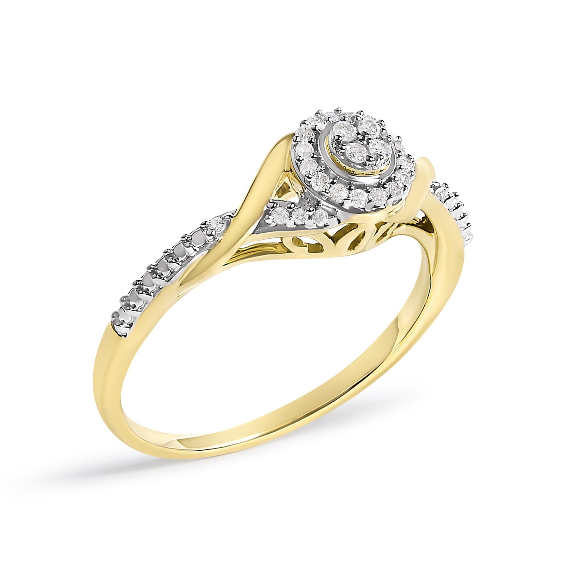 10K Yellow Gold 1/10 Cttw Diamond Swirl and Halo Promise Ring-3