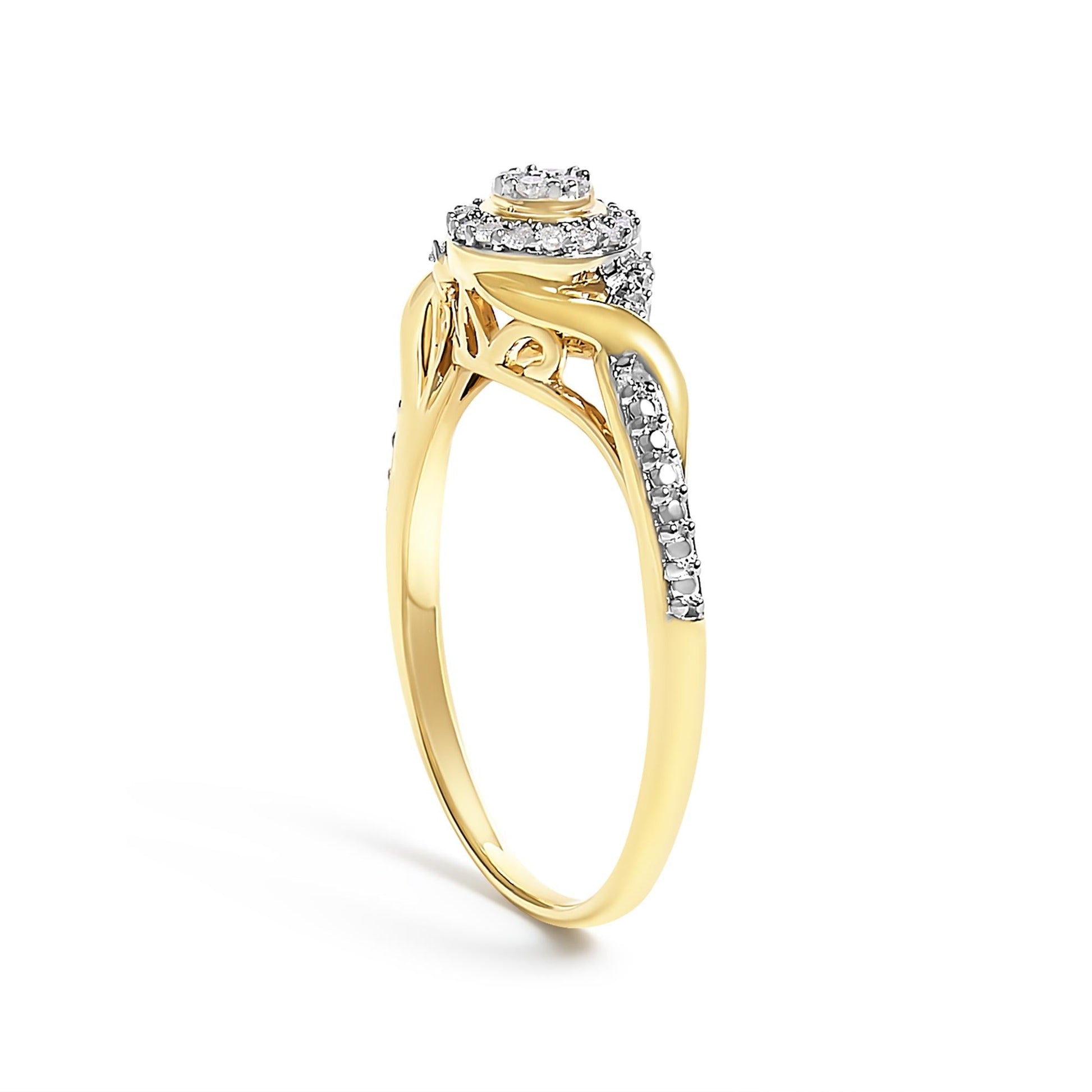10K Yellow Gold 1/10 Cttw Diamond Swirl and Halo Promise Ring-4