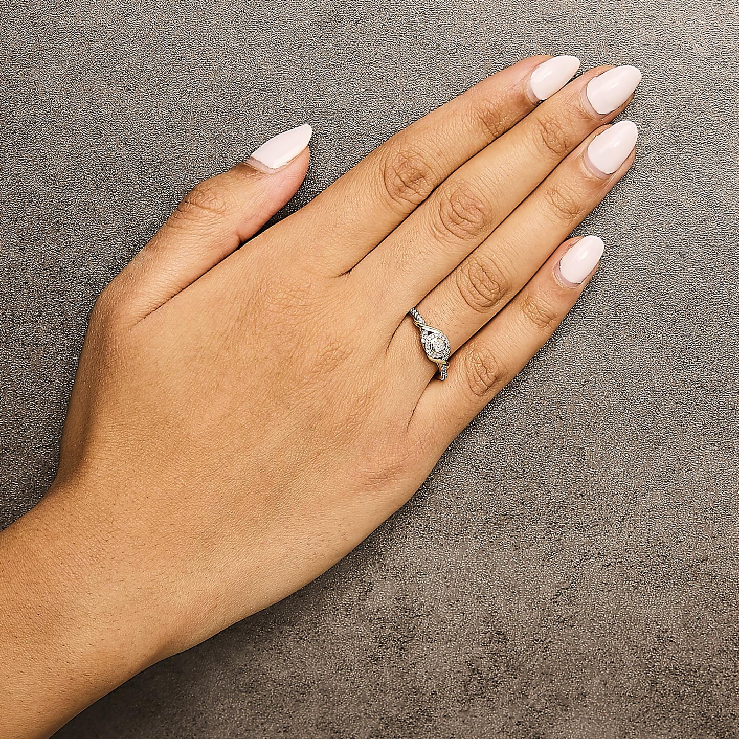 10K Yellow Gold 1/10 Cttw Diamond Swirl and Halo Promise Ring-2