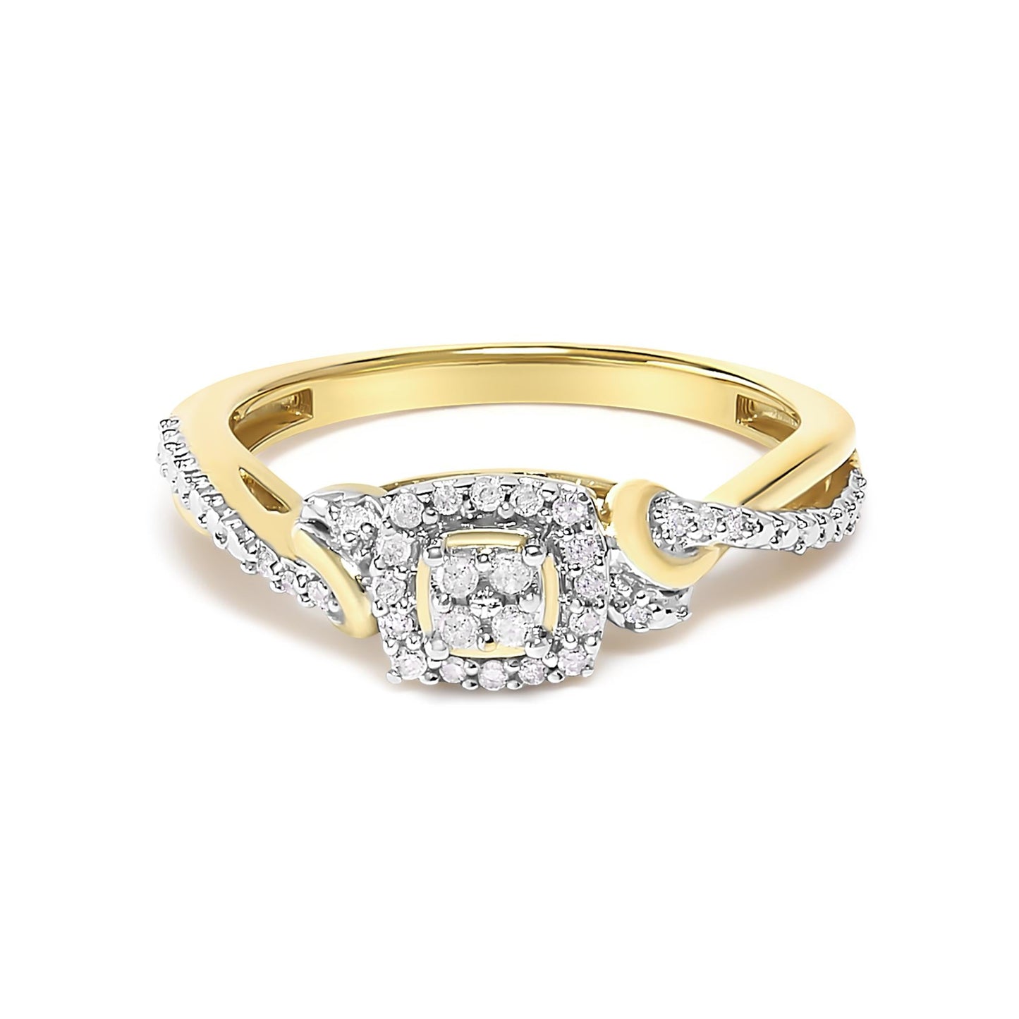 14K Yellow Gold Plated .925 Sterling Silver 1/10 Cttw Round-Cut Diamond Composite Halo Engagement Ring-0
