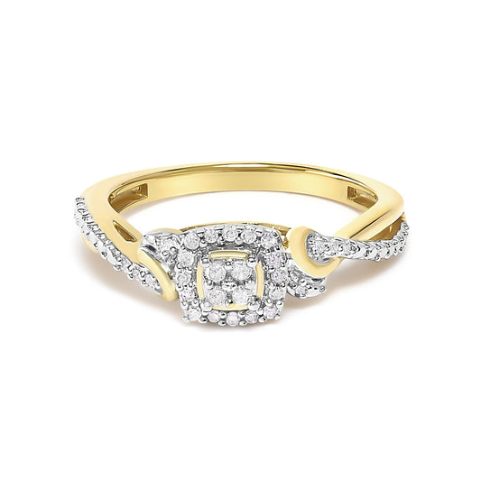 14K Yellow Gold Plated .925 Sterling Silver 1/10 Cttw Round-Cut Diamond Composite Halo Engagement Ring-0