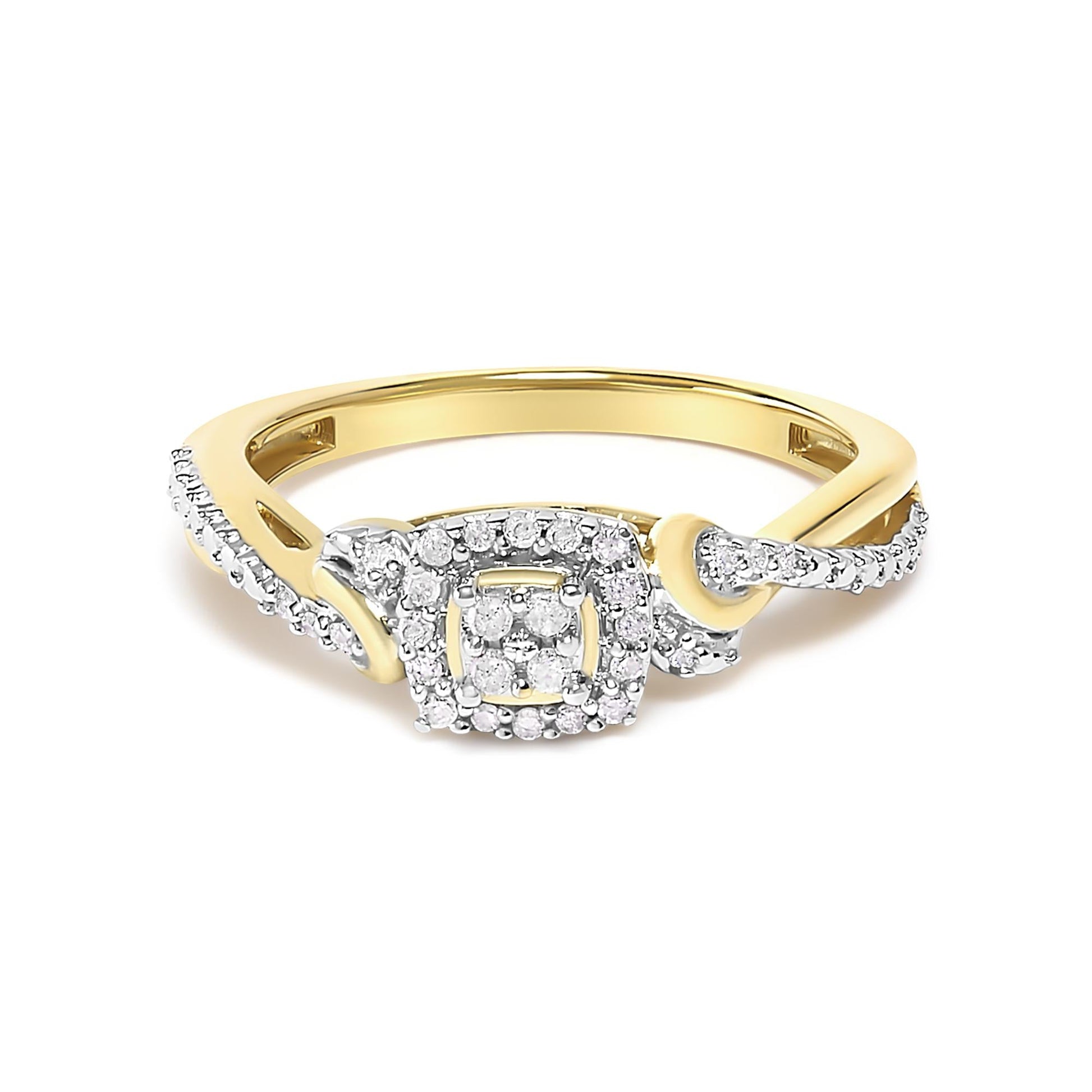 14K Yellow Gold Plated .925 Sterling Silver 1/10 Cttw Round-Cut Diamond Composite Halo Engagement Ring-0