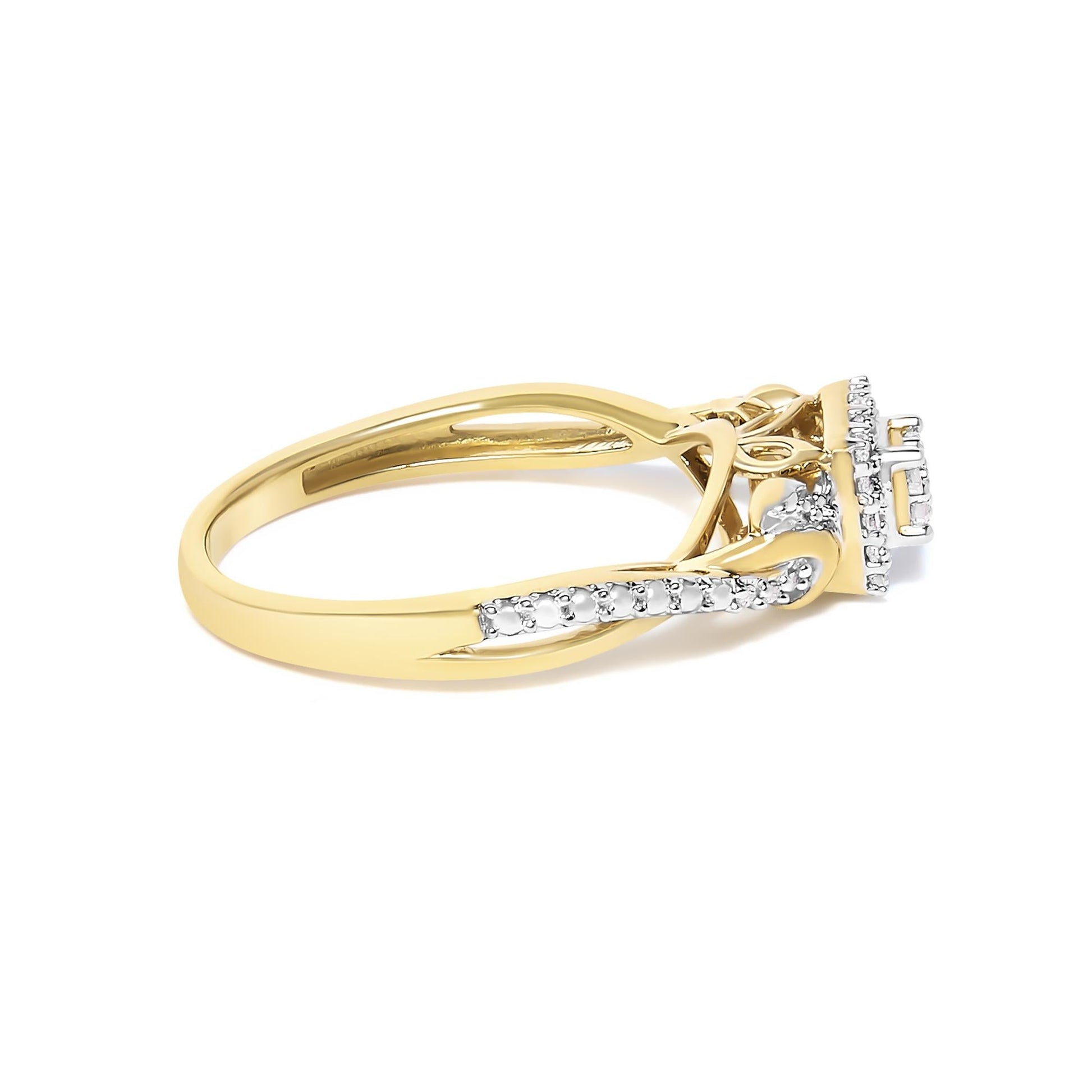 10K Yellow Gold Twisted Shank 1/10 Cttw Diamond Composite Halo Engagement Ring-1