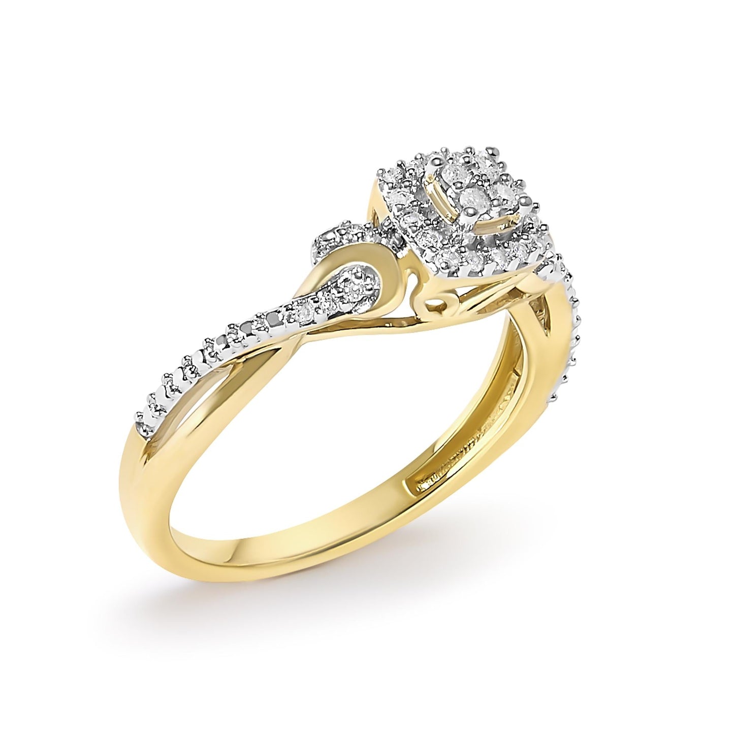 14K Yellow Gold Plated .925 Sterling Silver 1/10 Cttw Round-Cut Diamond Composite Halo Engagement Ring-3