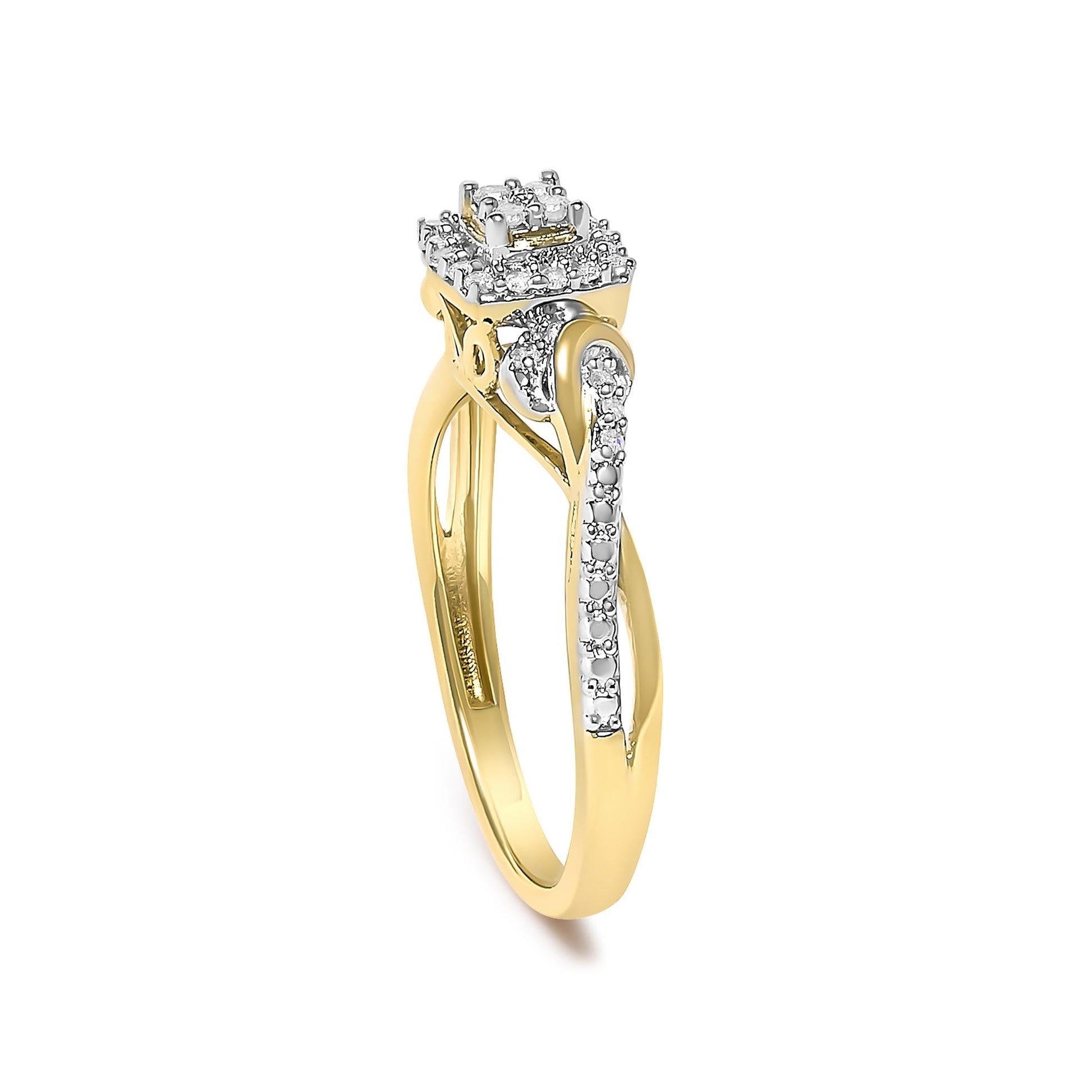 14K Yellow Gold Plated .925 Sterling Silver 1/10 Cttw Round-Cut Diamond Composite Halo Engagement Ring-4