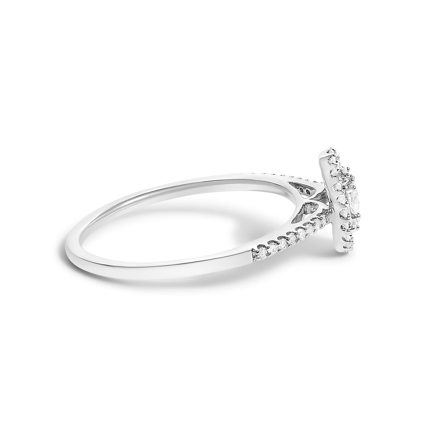 14K White Gold 1/5 Cttw Diamond Oval Shape With Halo Engagement Ring-1
