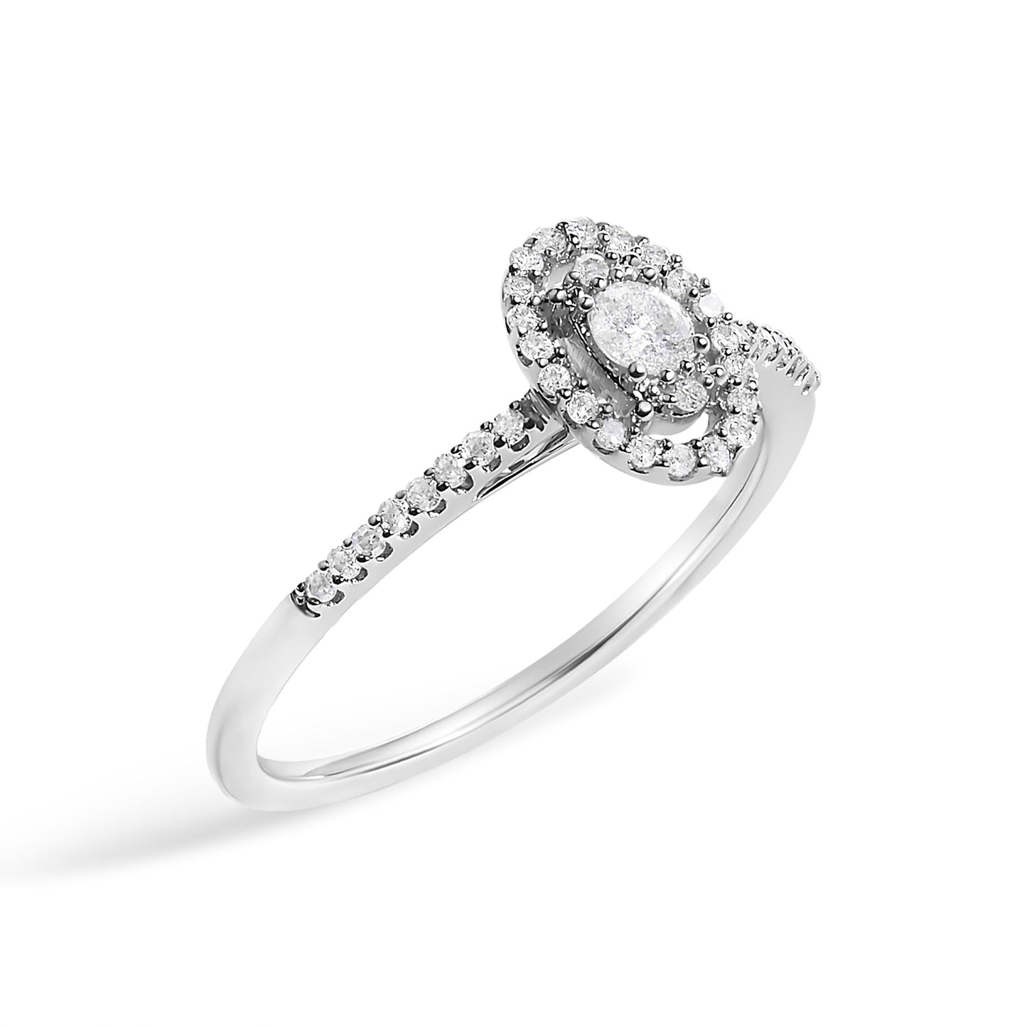 14K White Gold 1/5 Cttw Diamond Oval Shape With Halo Engagement Ring-3