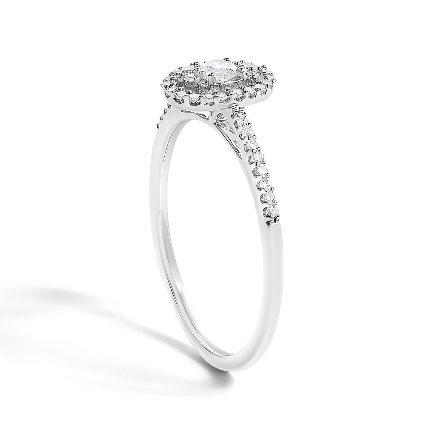 14K White Gold 1/5 Cttw Diamond Oval Shape With Halo Engagement Ring-4
