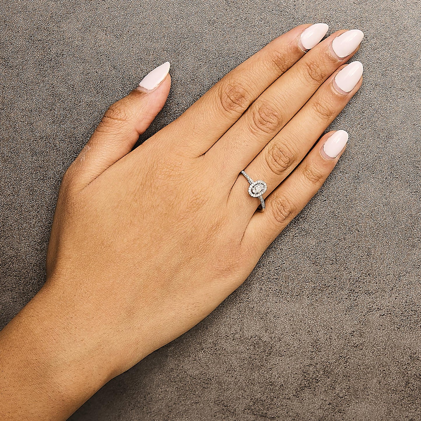 14K White Gold 1/5 Cttw Diamond Oval Shape With Halo Engagement Ring-2