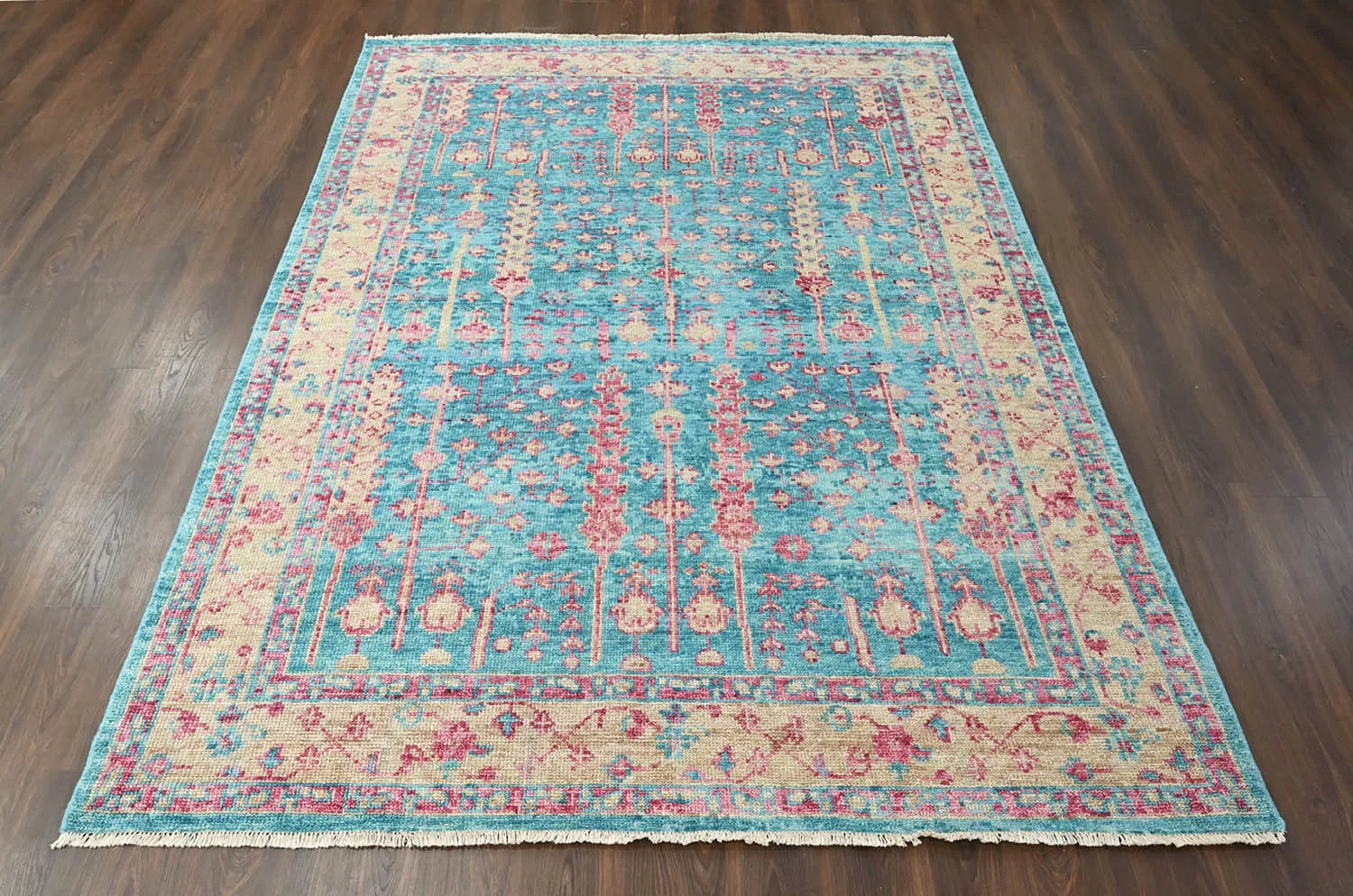 Multi Size Turquoise, Light Gold Hand Knotted Arts & Crafts 100% Wool Turkish Oushak Traditional Oriental Area Rug-3