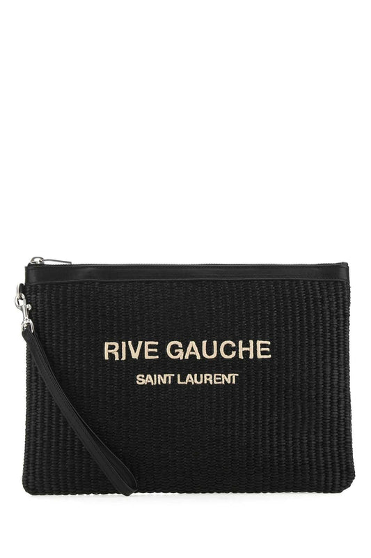 Saint Laurent Men Black Raffia Clutch