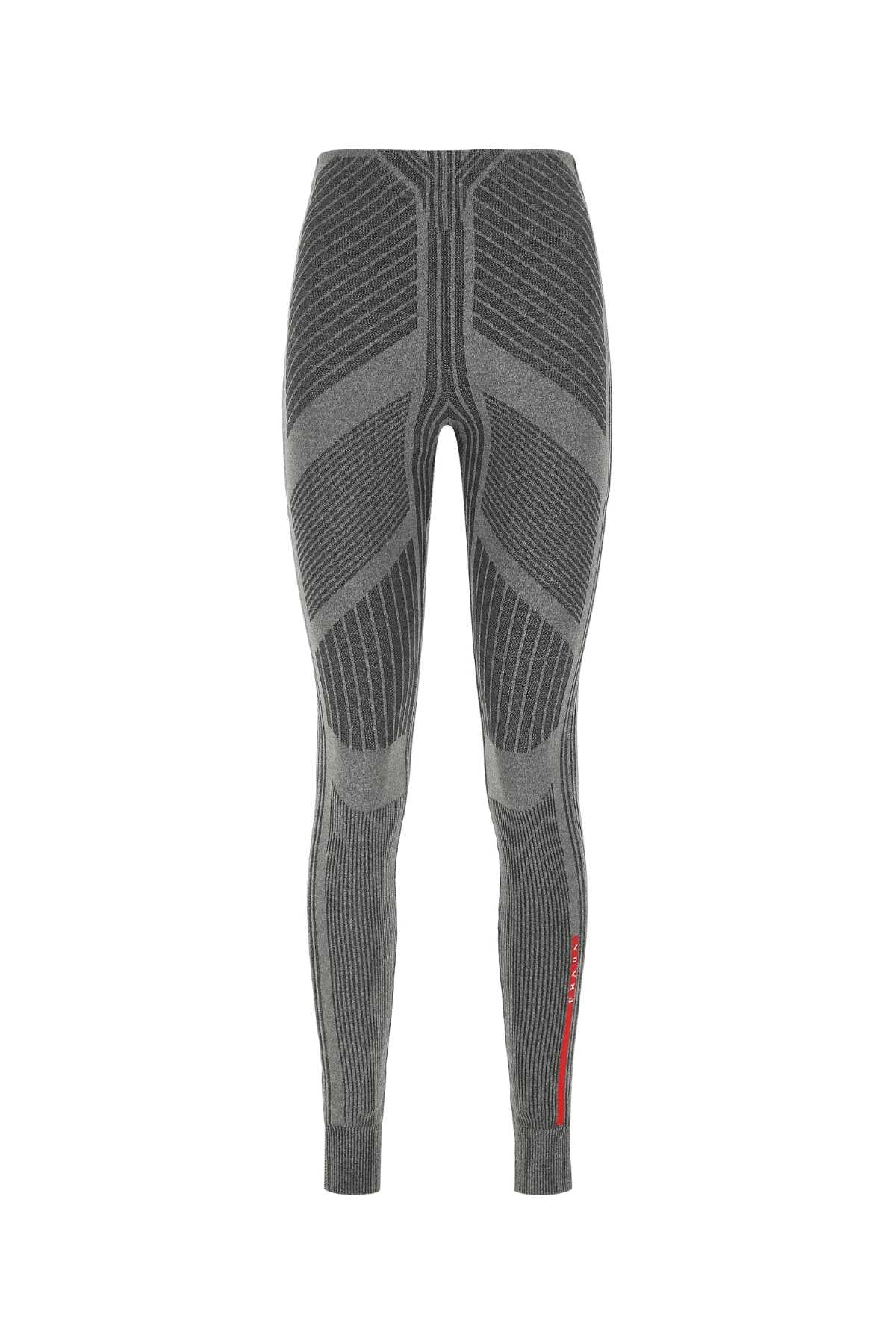 Prada Women Grey Stretch Polyester Blend Leggings