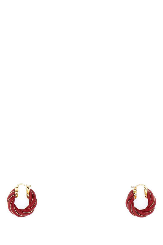 Bottega Veneta Women Tiziano Red Nappa Leather And 925 Silver Twist Earrings