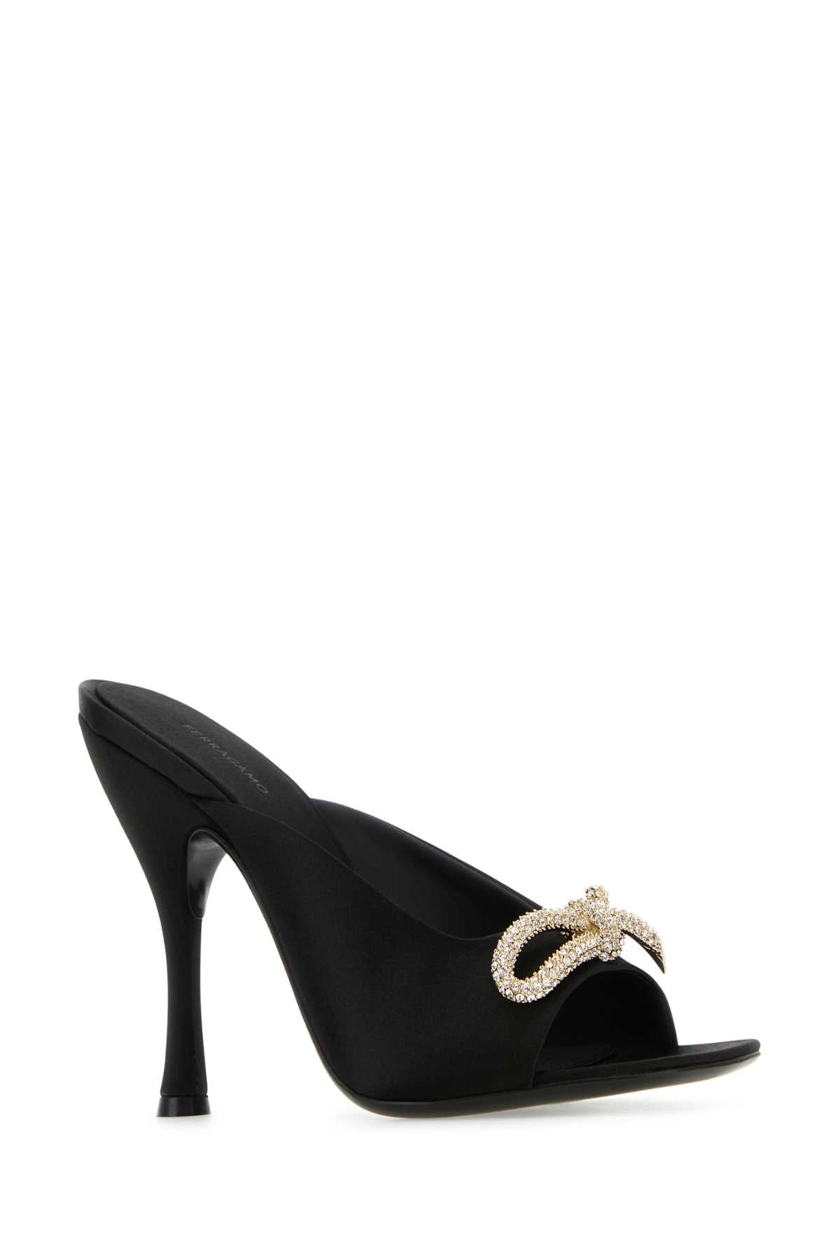 Salvatore Ferragamo Women Black Satin Mules